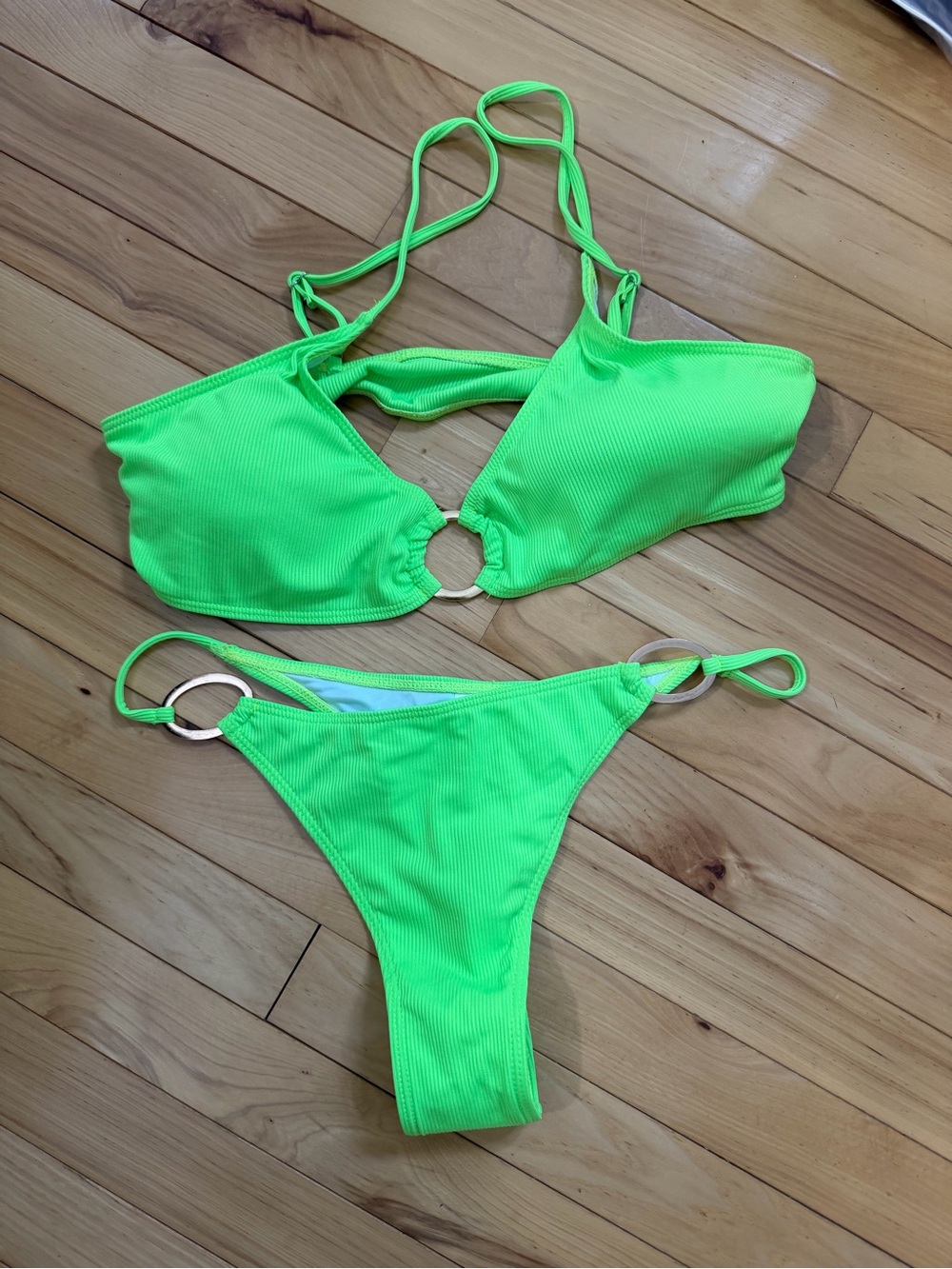 Amazon Neon Green Ring-Accent Bikini Set